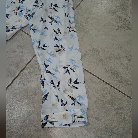 DR2 Bird Pattern Shirt Dress w/button roll up sleeves - Picture 10 of 11